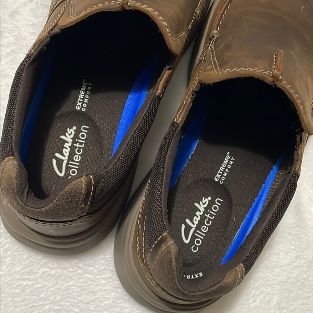 NWOB Clarks Men's Brown Leather Slip-On Shoes Sz 11W - Picture 8 of 11